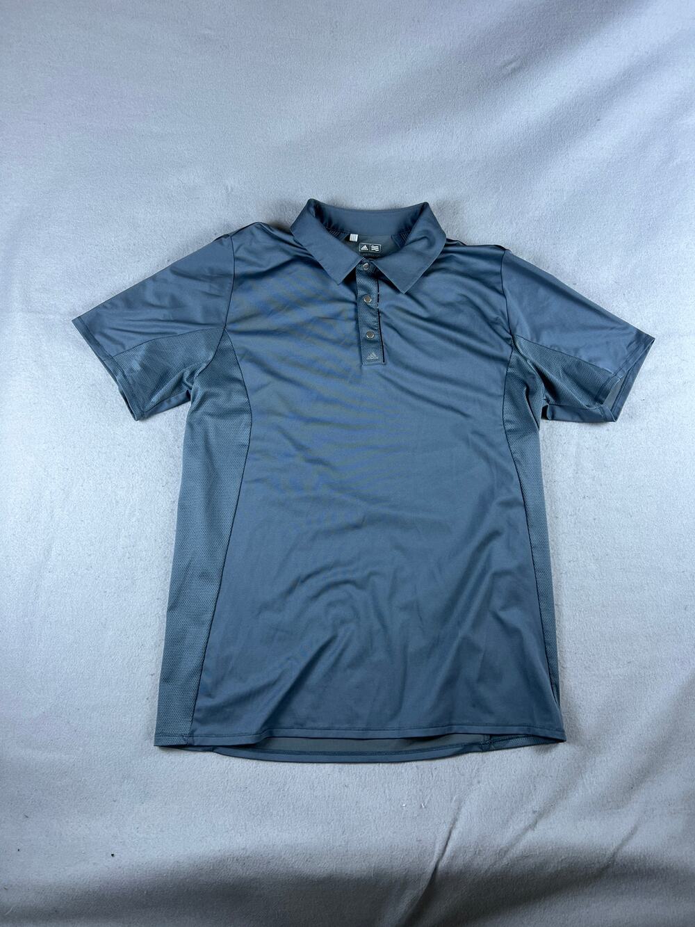 adidas Golf Polo Shirt Mens L Gray Puremotion Coolmax Snap Up Mesh Details Sport